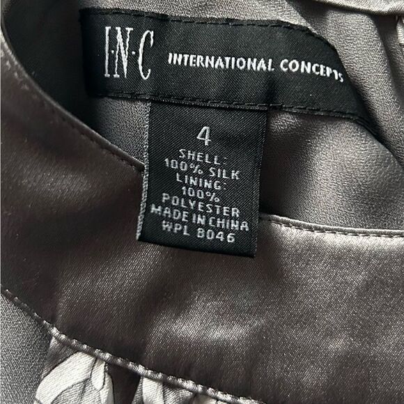 INC International Concepts 100% Silk Gray Print Halter Midi Dress Size 4 - Picture 4 of 7